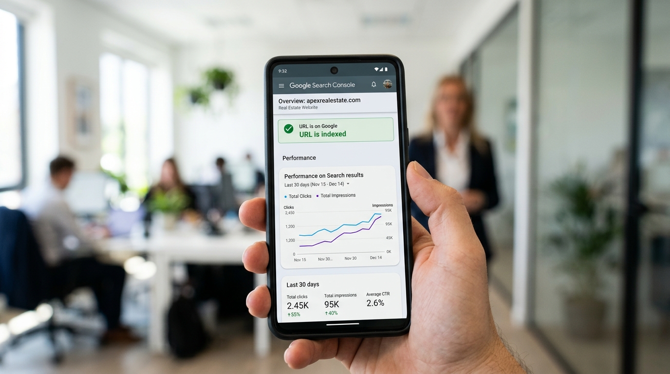 Dashboard Google Search Console menunjukkan URL terindeks untuk website properti