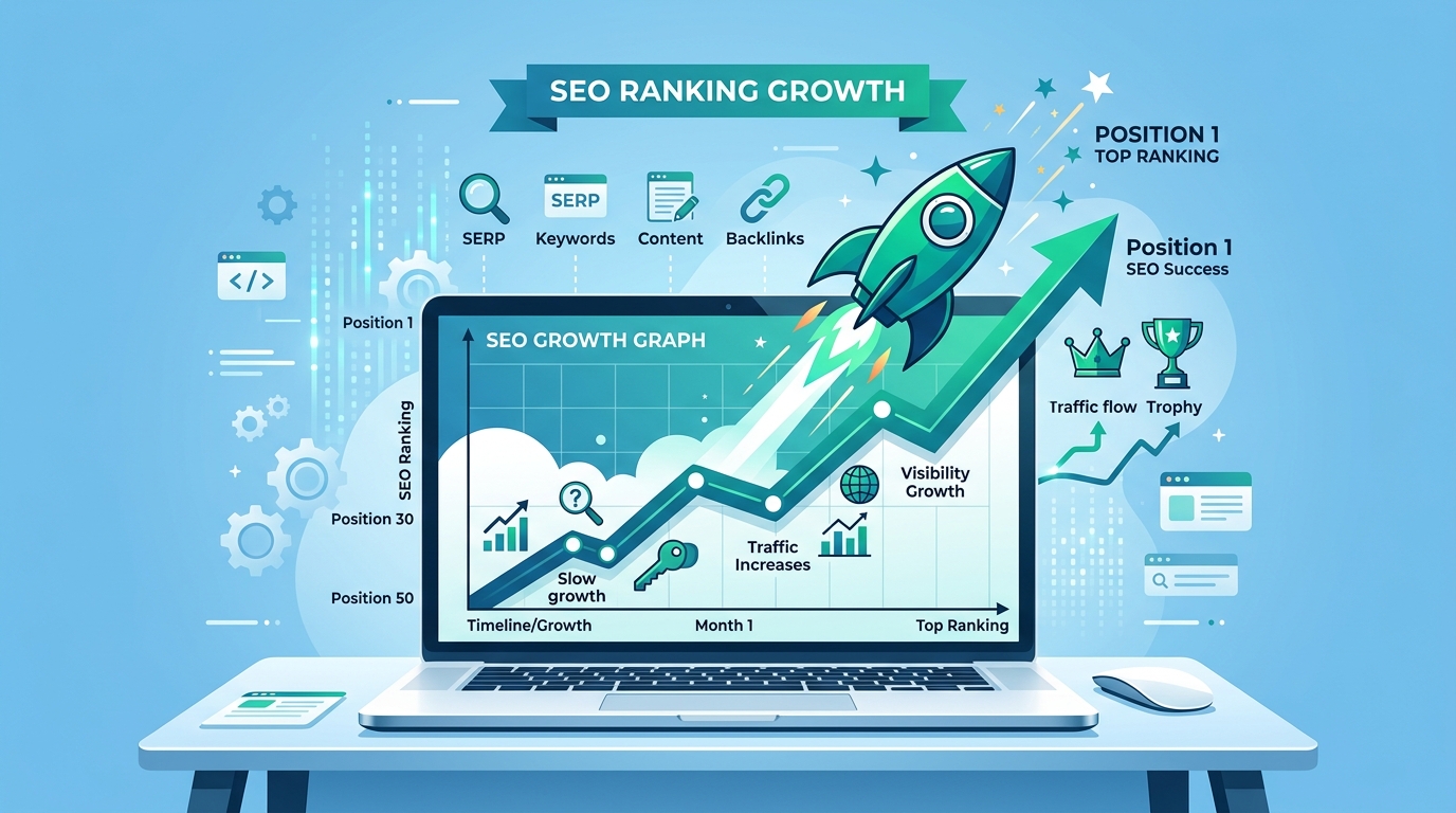 Grafik pertumbuhan ranking SEO untuk listing properti di Google